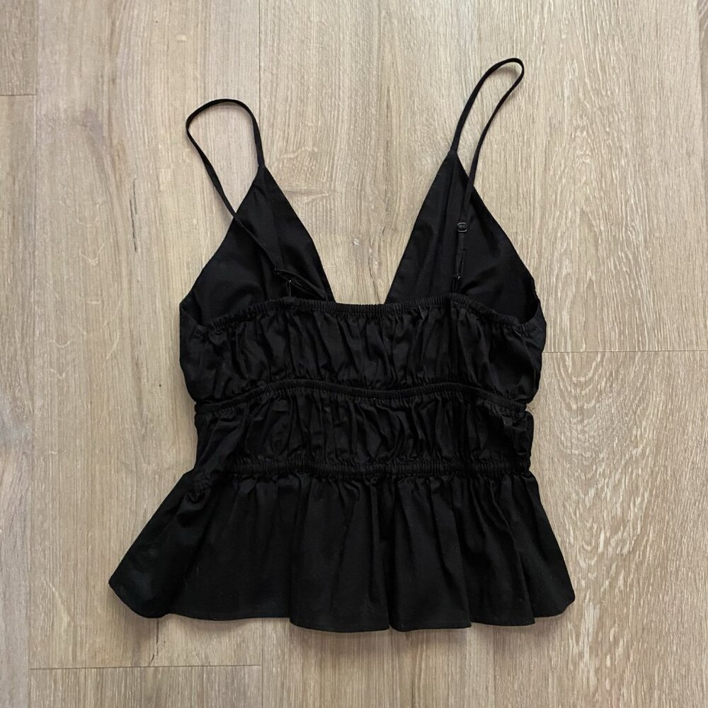 WAYF Black Peplum Cami Top Spaghetti Strap Shirred Tank - Picture 3 of 4